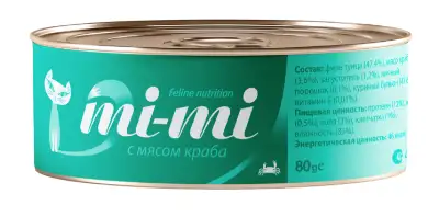 Mi-Mi консервы для кошек кусочки тунца с крабом в желе